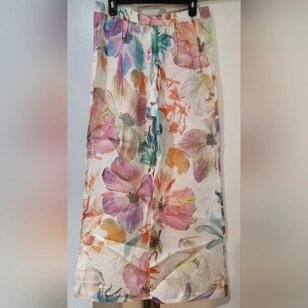 Women's 120% Lino Floral Linen Pants, Size 48 (XL) - Picture 6 of 10